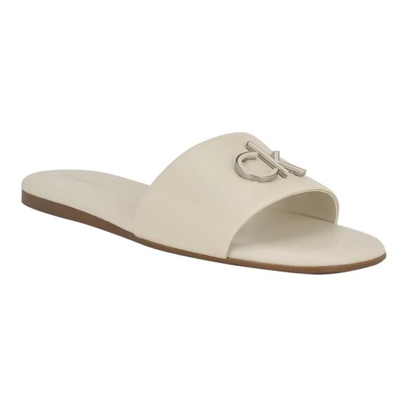 Calvin Klein Women's Yancie Logo Flat Slide Sandals Ivory Size 5 - Picture 1 of 4